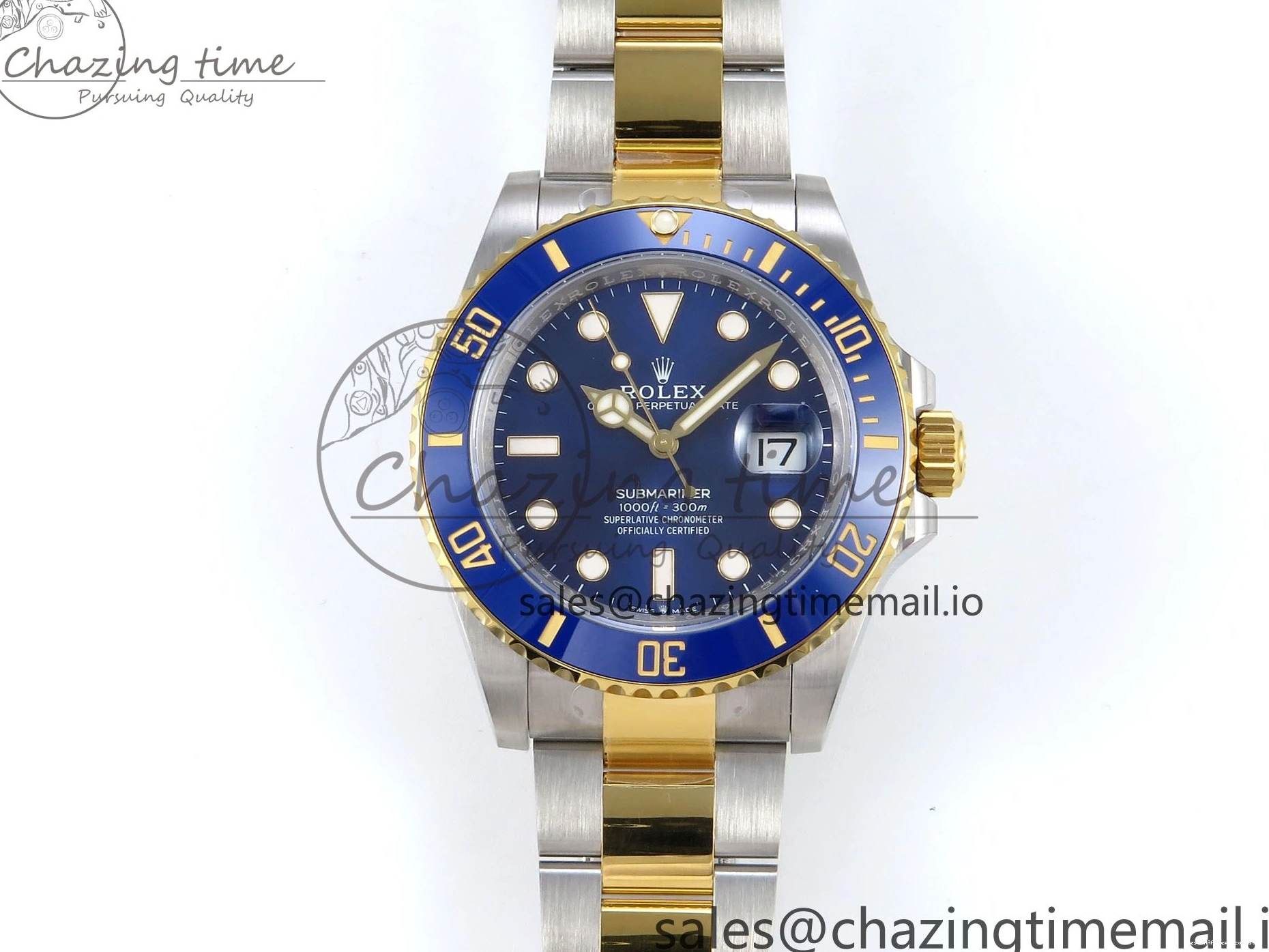 Best AAA Replica Sites Submariner YG Steel Bracelet 374 904L Dial 1:1 on Best Oyster Blue SH SS Edition Seasonal ARF SS YG 126613LB 0115